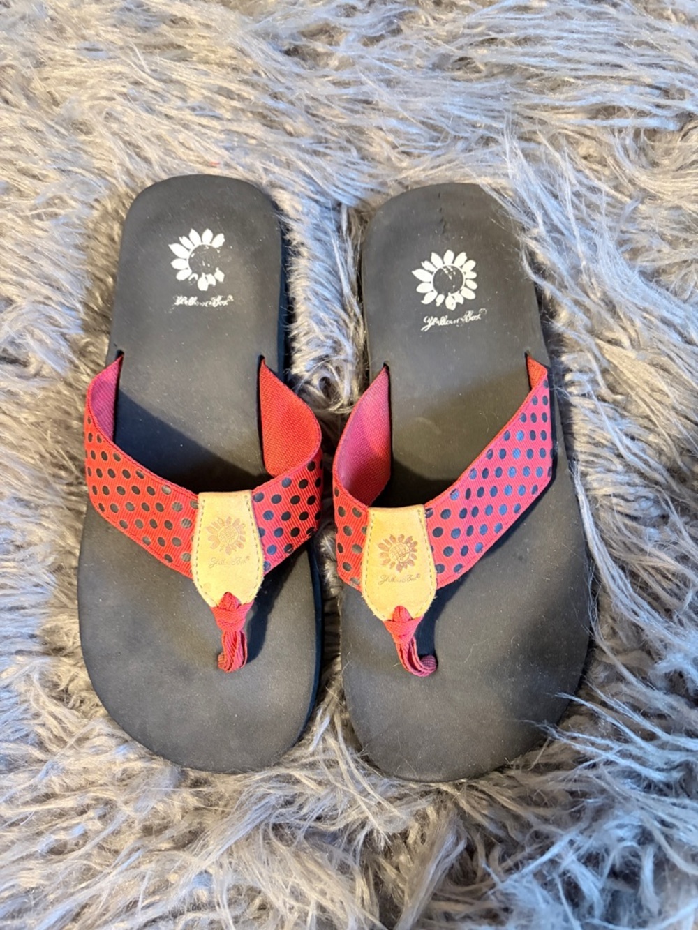 Yellow Box Red Polka Dot Flip Flop Sandals